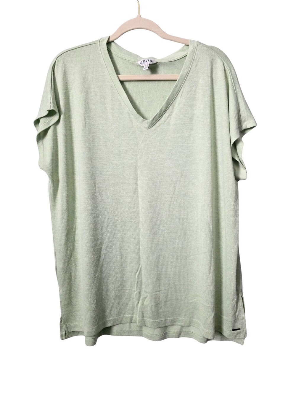 Orvis Light Sage Short-Sleeve V-Neck Top